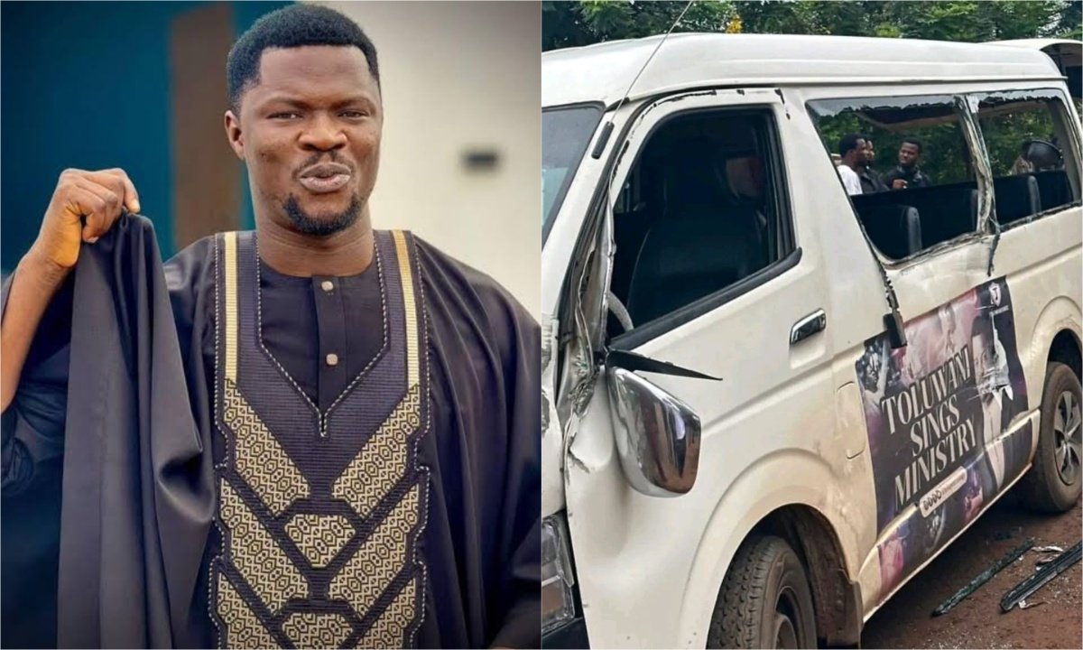 Singer Toluwanisings, crew members survive ghastly car accident 